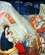 Adoration of the Magi', detail of the paintings by Ferrer Bassa, frescoes preserved in the chapel?
