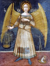 Angel holding a balance', detail of the paintings by Ferrer Bassa, frescoes preserved in the chap?