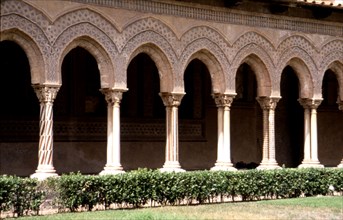 Arches of the Monreale Cathedral cloister in Sicily, Norman-Byzantine style, 12th-13th centuries.?