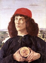 Portrait of unknown man with the medal of Cosimo the Elder', painting by Sandro Botticelli (1444 ?