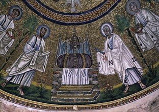 Detail of the mosaic of St. Paul and St. Peter in the dome of the Baptistery of the Arians in Rav?