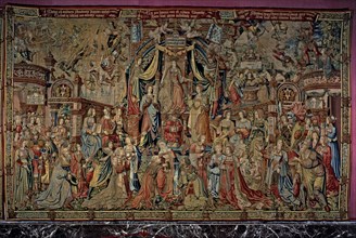 Honours'. 'Justice', tapestry 7: Core allegory centered on a throne and assisted by the Temperanc?