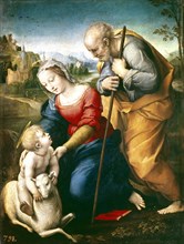 Holy Family of the lamb', 1507, Oil on table by Raphael.