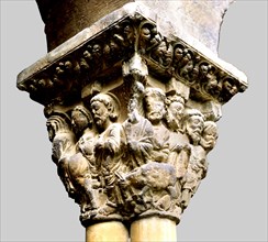 Entry of Jesus into Jerusalem, decoration of a capital of the cloister of the Tudela cathedral (N?
