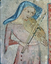 'Courtier or minstrel playing a musical instrument', wall painting from the refectory of the Cat?