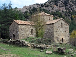 Monastery of Sant Pere de Graudescaldes in the foothills of the Busa mountains on the banks of th?