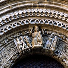 Detail of the main portico of the church of Santa Maria of Agramunt, with typical decoration of t?