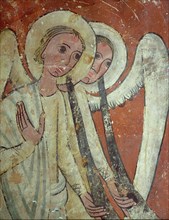 Mural of a sepulchral monument from San Pablo de Casserres, representing angels with long trumpet?