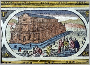 'Temple of Diana', coloured engraving from the book 'Le Theatre du monde' or 'Nouvel Atlas', 164?