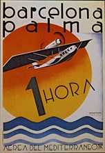 Poster of the opening of the Airline in hydroplane between Palma de Mallorca and Barcelona, 1923.