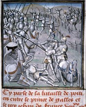 Battle of Poitiers (732), with Carlos Martel winner of the Arabs. Miniature of 'Chroniques of Jea?
