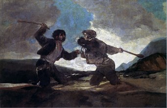 Duel with sticks', oil by Francisco de Goya.