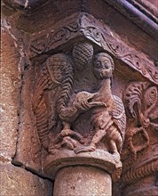 Capital decorated with animal motifs in the cloister of the old monastery.