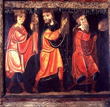 The three kings, detail of the Avià front, from the Church of St. Mary of Avià in Berguedà. Paint?