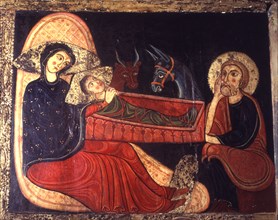 Birth, detail of the Avià Front, from the Church of Saint Mary of Avià in Berguedà. Painting on w?