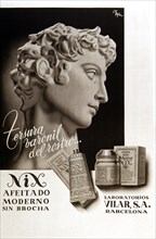 Poster advertising shaving products of Vilar Laboratories, SA of Barcelona, published in March 19?
