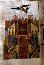 The Angel and the fall of the city of Babylon, Miniature in the 'Beatus of Girona' (Commentary to?