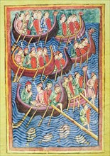 Miniature representing Vikings landing in England during the second wave of migration.