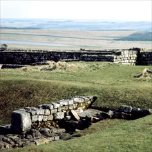 Archaeological remains of Hadrian's Wall, major military engineering work built between 122 and 1?