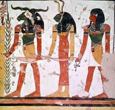 Tomb of Nefertari, fresco with the Knoum and Sekeuti Gods.
