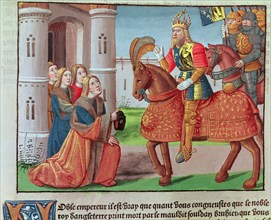 Charlemagne visiting Rome, miniature in the incunable 'Ogier le Danois', printed by A. Verard, Pa?