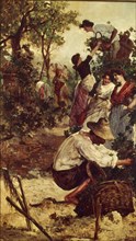 'The Grape harvest, 1900. Oil by F.M. Moles.