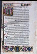 Natural History, an illuminated page of the Venice edition of 1478, a work by Pliny the Elder.