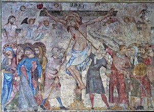 'Crucifixion', detail of mural Painting as a tapestry whose theme is 'Passion of Christ', 1330 w?