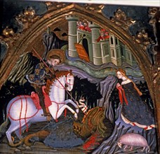 Altarpiece of the Virgin and St. George, detail of St. George and the princess, tempera on wood c?