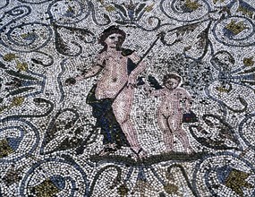 Mosaic in the Amphitheatre house representing spring, preserved in the archaeological site of Mer?