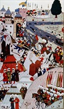 Mehmet II, storming the fortress of Belgrade. Turkish miniature.