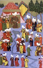 Osman I, Sultan's arrival. Miniature in 'The Book of compliance' (1584 - 1589).