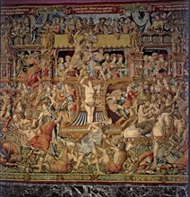 'Honours'. 'Calumny', central detail of the tapestry No. 9 showing the procession of vices dragg?