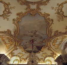 Detail of the pictorial decoration of the ceiling of the Fountain Room in the Royal Palace of La ?