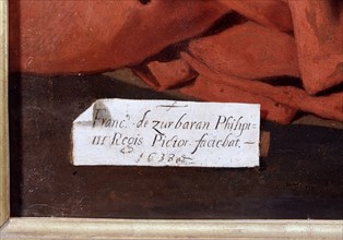 Detail of the signature of the painter Francisco de Zurbaran in the 'Adoration of the shepherds' ?
