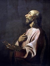 'Saint Luke as a painter before Christ on the Cross', oil painting by Zurbarán, detail, possibly?
