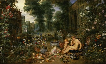 The Smell', represented by a naked nymph smelling flowers offered to her by a winged cherub, by J?