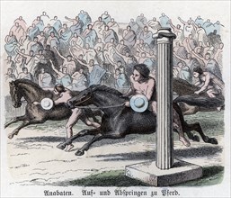 Ancient History. Greece. Athletic competitions, horse races. German engraving, 1865.