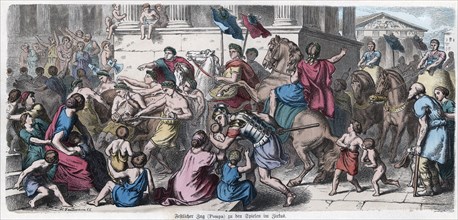Ancient History. Rome. Procession to the circus. German engraving, 1865.