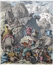 Ancient History. Carthage. Hannibal and his army passing the Alps into Italy. German engraving, 1?