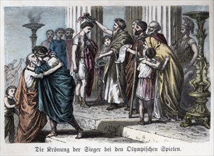 Ancient History. Greece. Coronation of winners on Olympus. German engraving, 1880.