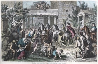 Ancient History. Greece. Reception and homage to a winner in his hometown. German engraving, 1880.