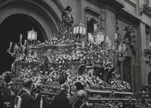Easter Procession in Madrid, 'paso' of Father Jesus of Medinaceli, 1950.
