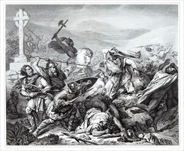 Battle of Tours between Visigoths and Normans in October 732. Engraving from 1853.