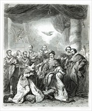 Institution of the Order of the Holy Spirit on January 1, 1579 by King Henry III, engraving from ?