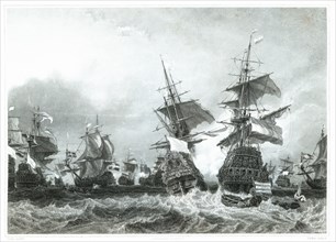 Texel Naval Combat between the French pirates and the Dutch army on 29 June 1694, engraving from ?