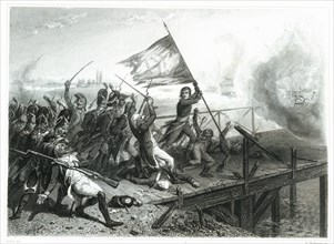 Napoleon Bonaparte on the Bridge of Arcole in the Italian campaign, November 1796, defeating the ?