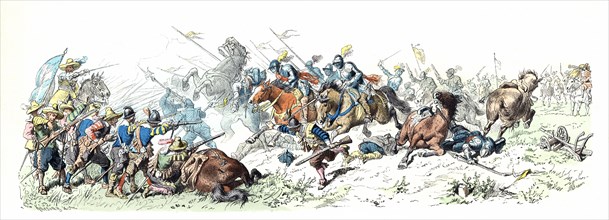 Thirty Years War. Attack of the German Imperial Lancers on the Swedish infantry. 17th century. Ge?