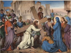 Via Crucis. Fourth station. Jesus meets His Blessed Mother. Drawing by Pascual. Barsal Editions, ?