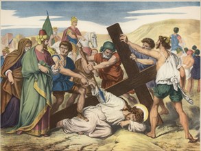 Via Crucis. Ninth Station. Jesus falls the third time ashore. Drawing by Pascual. Barsal Editions?